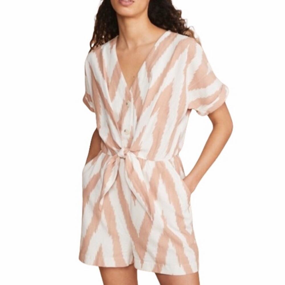 NEW LOU & GREY for LOFT Small Romper Ikat Tie Front Button Down Cotton NWOT